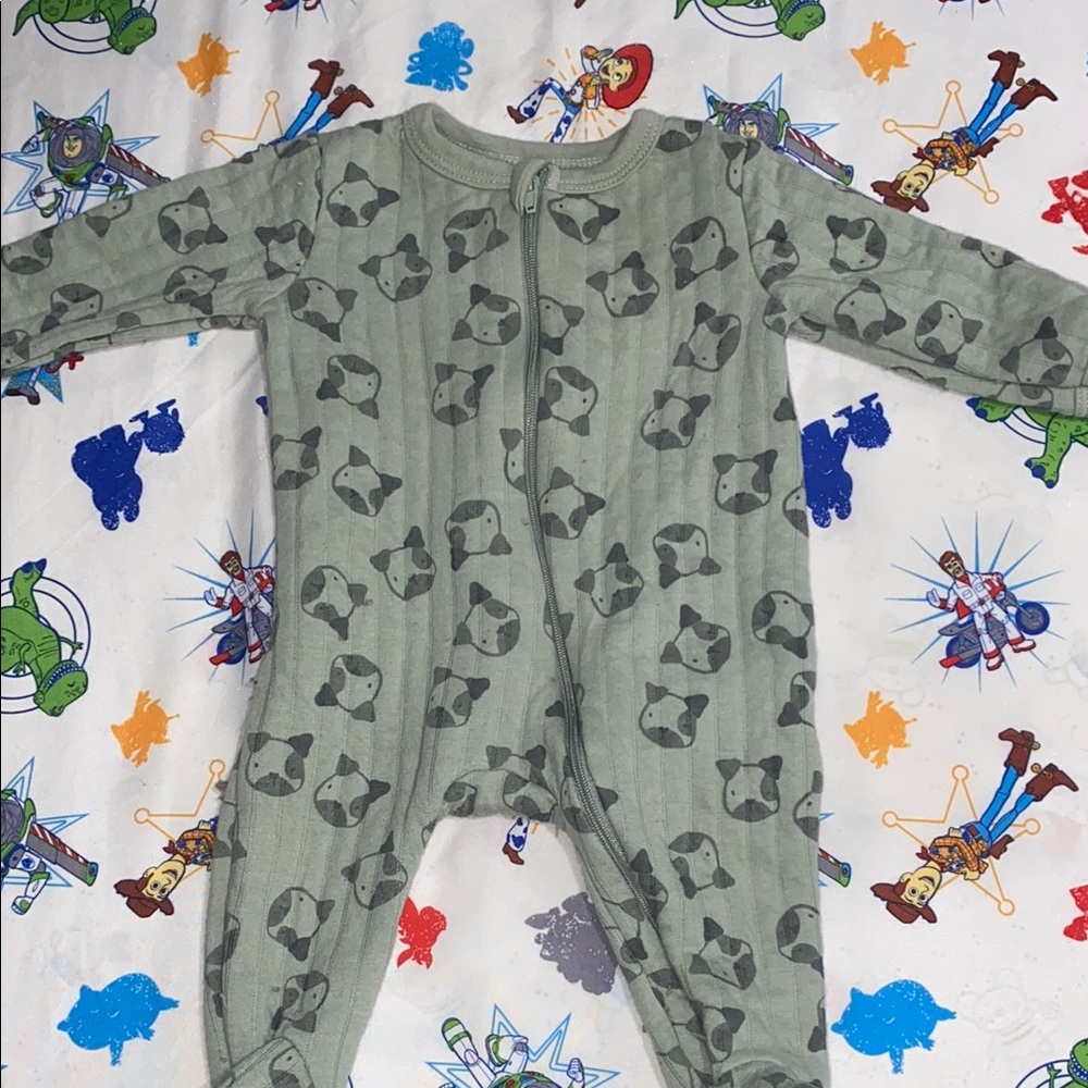 Green Footies One Piece with Tropical Pattern